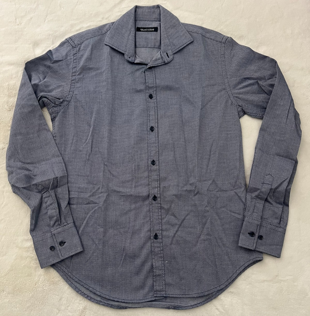Clayton Premium Quality Men's Dress Shirt Blue Geometric Button Up Size M